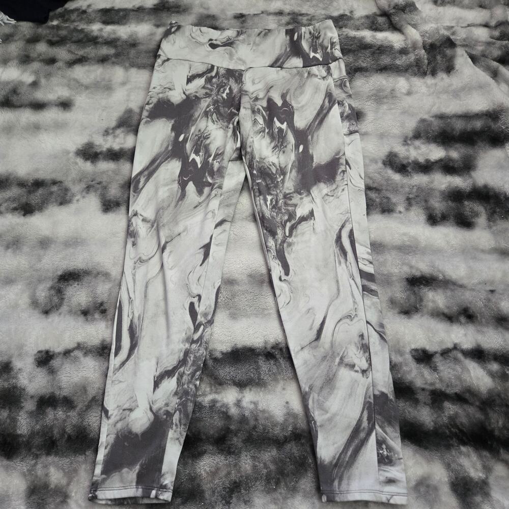 One Step Up Super Soft Swirl Leggings 2XL Grey Black Marble Tie Dye Pants